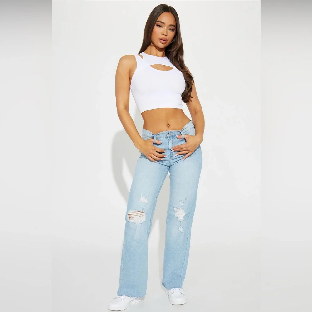 Nova 90's Stretch Ripped Straight Leg Jean - Light Wash Size 5